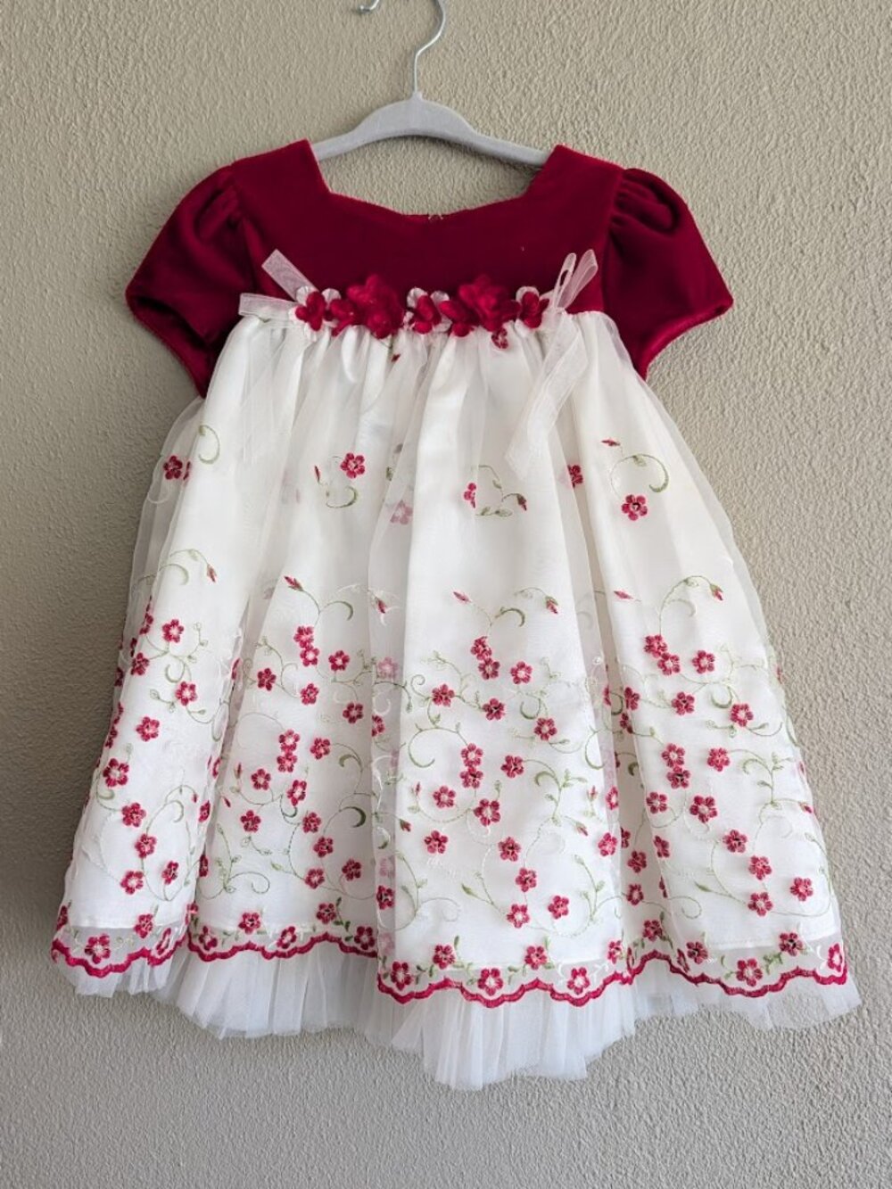 Bonnie Baby Velvet & Embroidered Floral Holiday Dress * Size 24 Months